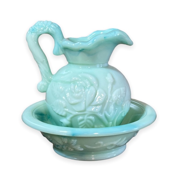 Avon Other - Vintage Jadeite Milk Glass Avon Green Milk Glass Rose Basin Bowl Pitcher
